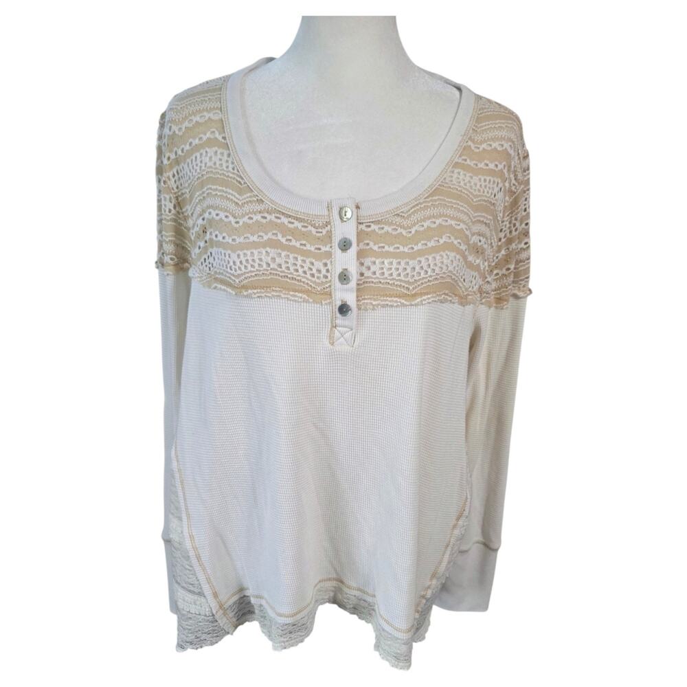 Sundance Clara Boho Thermal Top Womens L Ivory Lace Long Sleeve Cottagecore